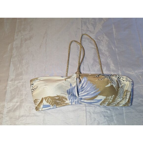Aerie Women's Size Small Bandeau Blue And Gold Key Hole Swim Top (1106) - Picture 1 of 14